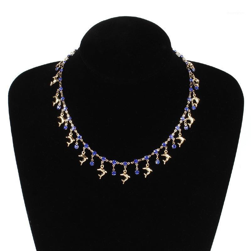 

Chains Necklace Woman Rhinestone Dolphins Necklaces Women Pendant Ladies High Quality Jewellery Lady Jewelry Gold Color Alloy Collier