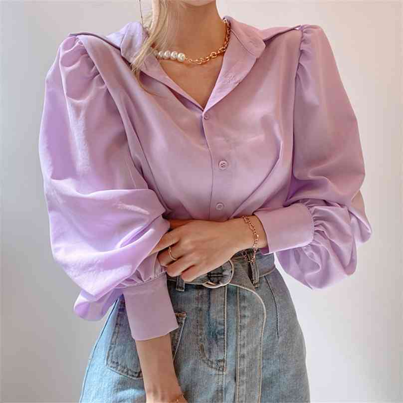 

Spot chic contracted joker lapel loose long-sleeved shirt 210602, White