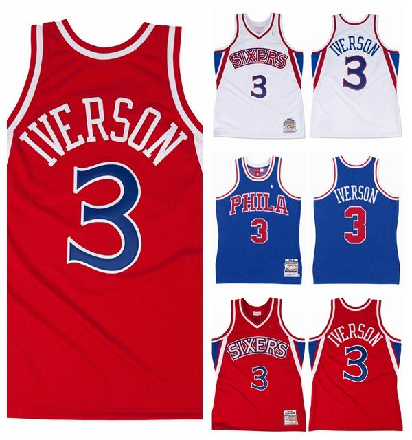 

CLOT x M&N Knit Jersey Hardwoods Classics 3 Iverson Philadelphia 76ers Vintage Mitchell & Ness 1996-97 Basketball Swingman Jersey, Black;red