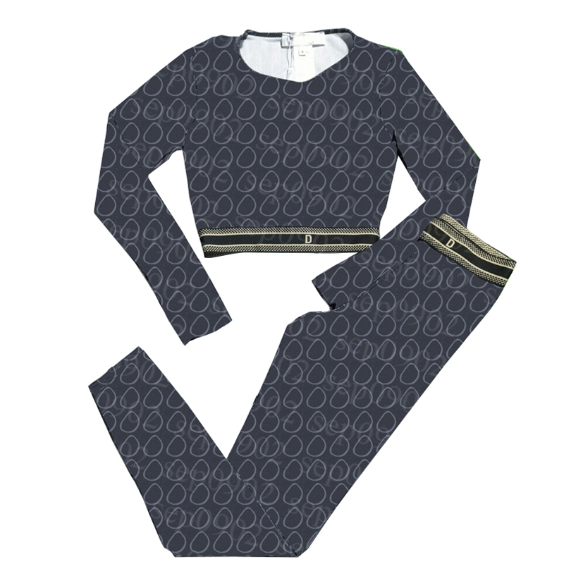 

Tight Fitting Sports Leggings Outfit Long Sleeve Yoga Tops Autumn Winter Womens Tracksuit Designer Letter Printing Sportswear, Black