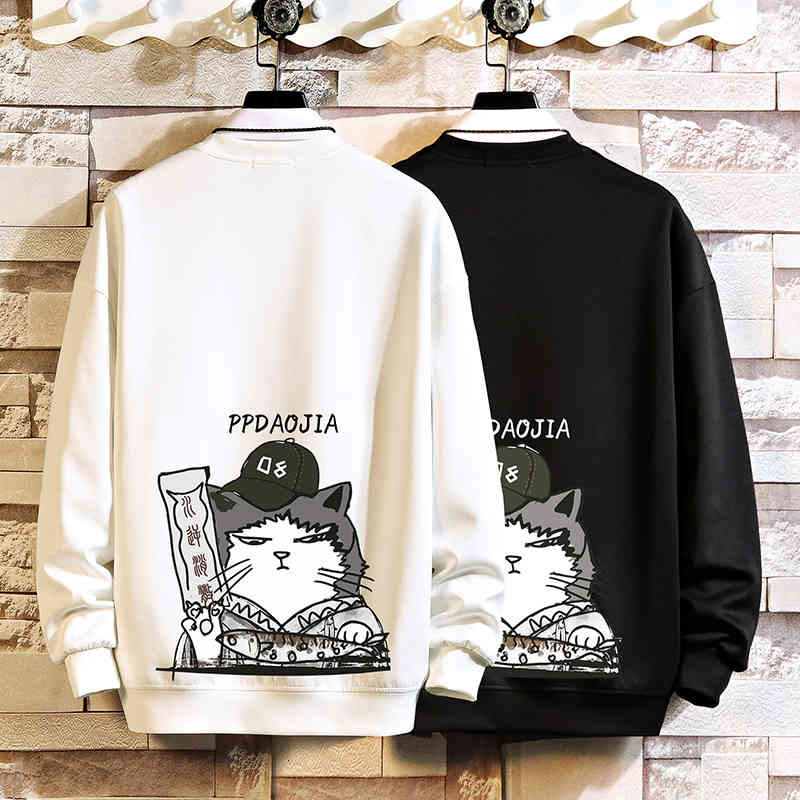 

Women's Hoodies & Sweatshirts Funny Streetwear Maneki Neko Fortune Cat Printed sweatshirt Men Plutus cat Autumn Japan Style Hip Hop Casual C, Black