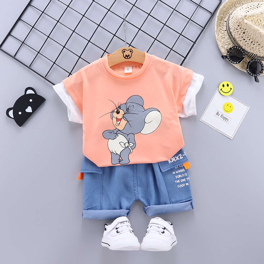

Summer Korean boys and girls mouse short sleeve 2-piece baby suit fashion, White