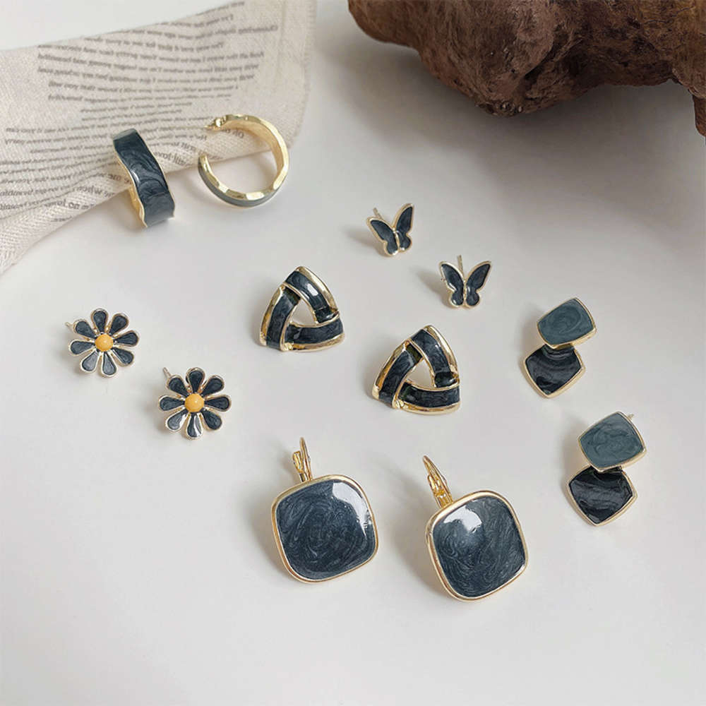 

earrings 925 silver needle oil dripping haze Blue Earrings, dongdamen, South Korea, Golden
