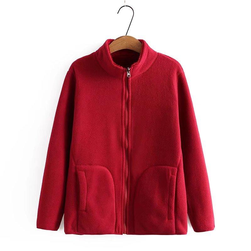 

Women's Jackets Plus Size Zipper Grain Fleece Jacket Autumn Winter 2021 Stand Collar Clothing Black Red Women Outerwear Coat, Black;brown