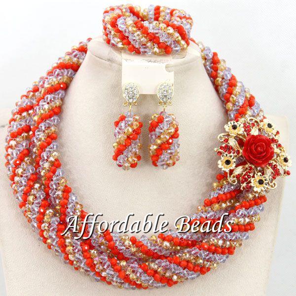 

Earrings & Necklace African Beads Wedding Jewelry Set Unique Bridal Style Wholesale BN500, As pic