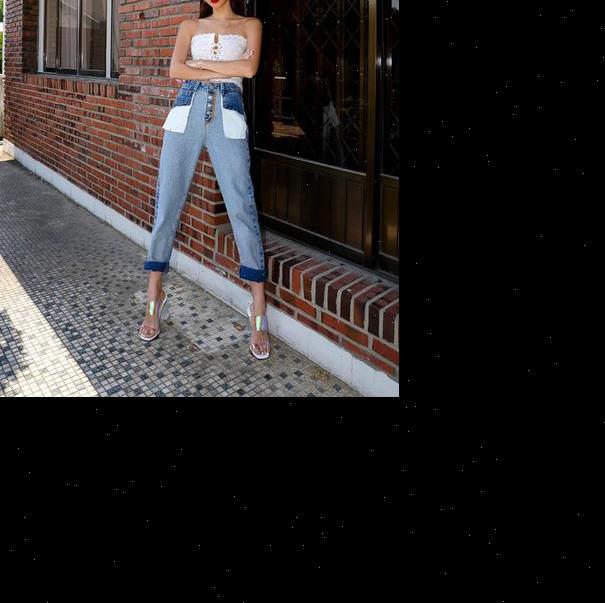 

women jean jeans spring fashion high waist patchwork hit color blue straight denim pants