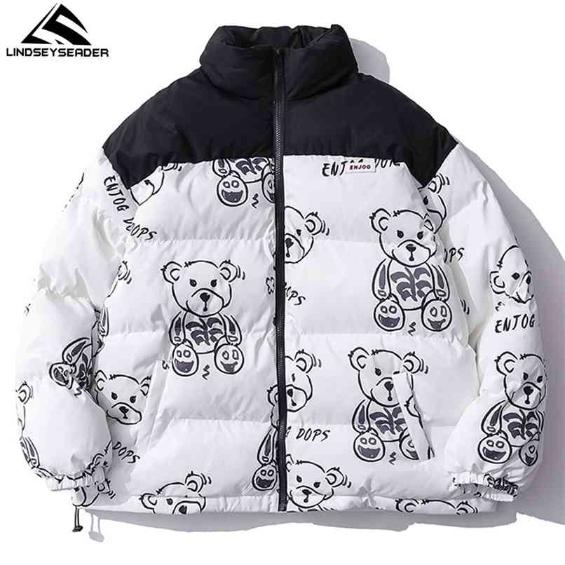 

Men' Women Winter Warm Jacket Thick Coat Patchwork Cartoon Bear Heated Padded Puffer Oversized Parka Clothing 210907, Blue