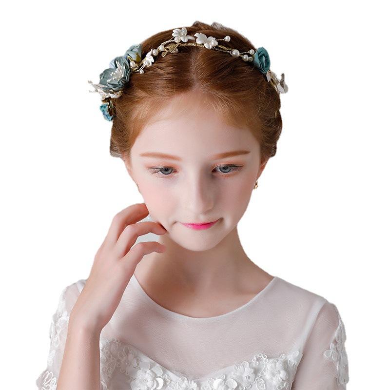 

Hair Accessories Fairy Children's Crown Tiaras Pearls Headdress Girl's Wreath Little Princess Art Test Catwalk Show Performance, Blue