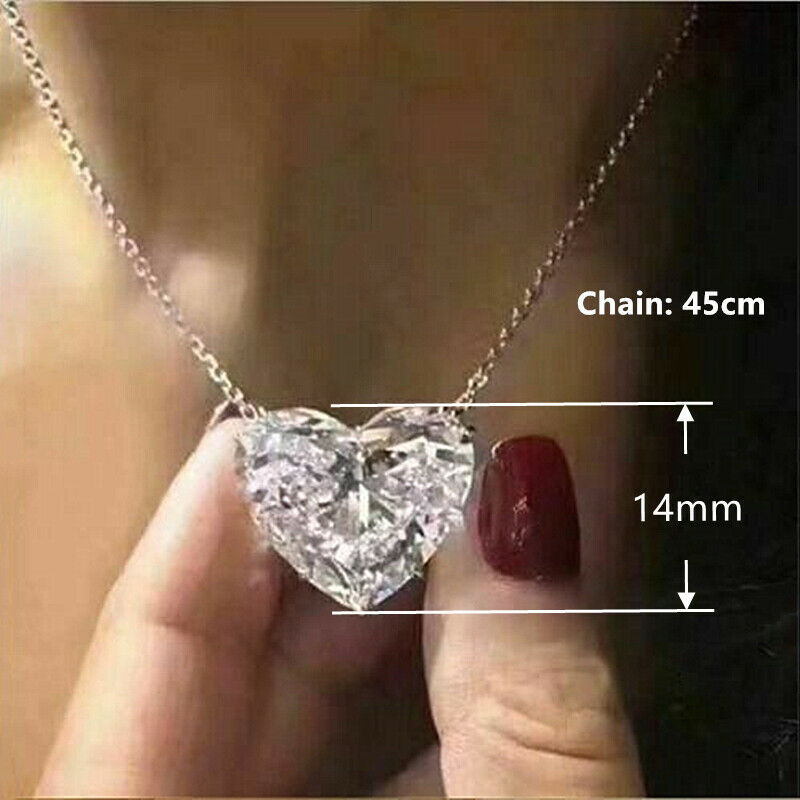 Fashion Heart 925 Silver Necklace Pendant for Women White Sapphire Jewelry Gift-image-681167884