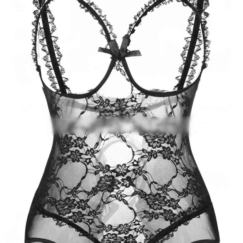 

Sexy lingerie with lace open crotch and exposed breast, Red