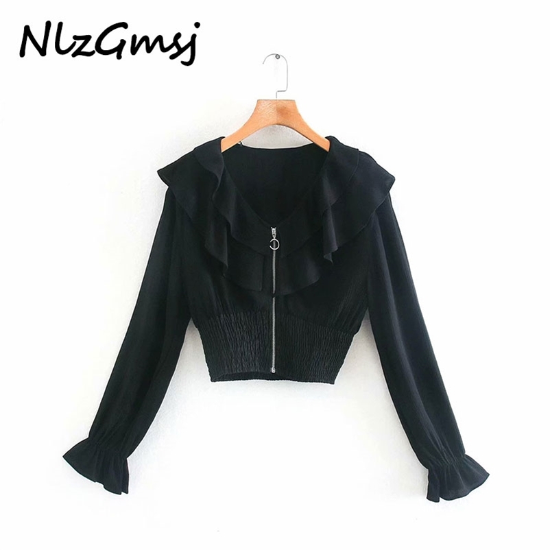 

Blouse Women Zipper Long Sleeve Shirts Sexy V Neck Solid Top Blouses Casual BlouseTops Female Clothes 210628, As picture