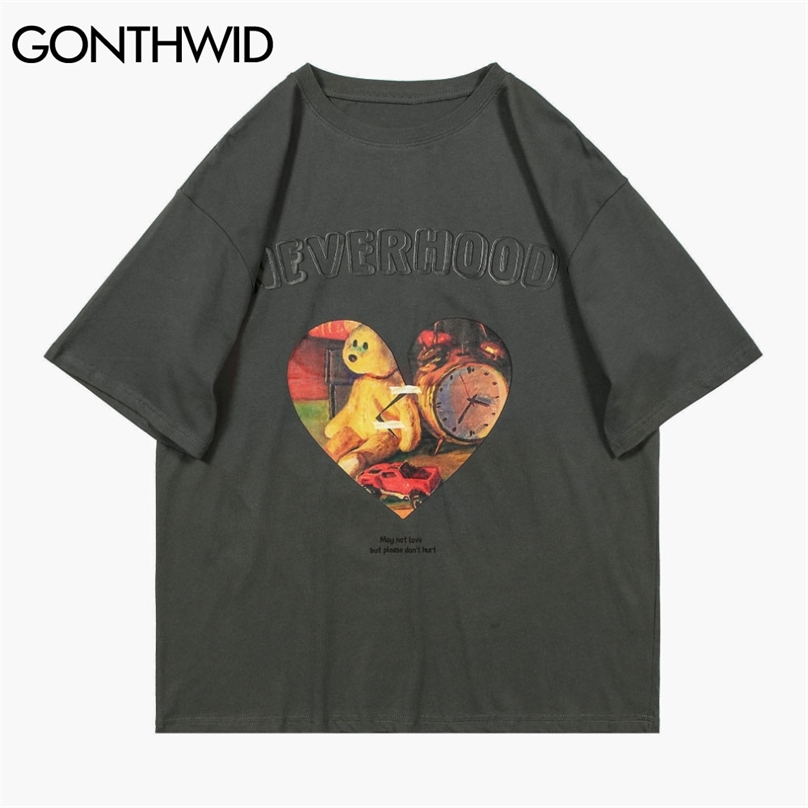 

Tees Shirts Broken Heart Painting Short Sleeve Tshirts Streetwear Harajuku Hip Hop Fashion Casual Cotton Loose Men Tops 210602, White