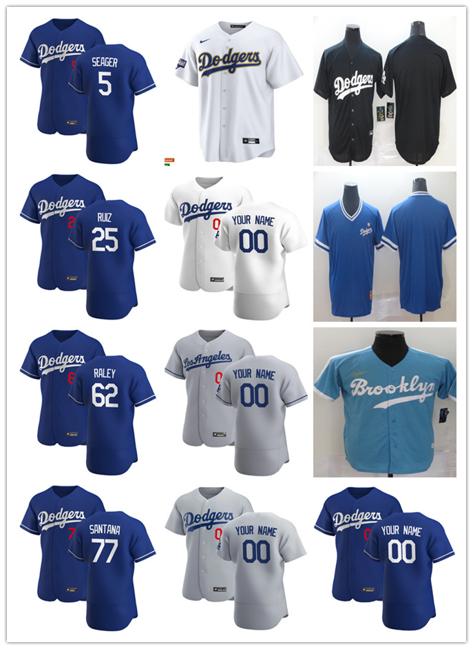 

Men Women Youth 62 Luke Raley 25 Keibert Ruiz 77 Dennis Santana 5 Corey Seager Custom Baseball Jersey 2021 Gold Program Blank blue white gray, Blue;black