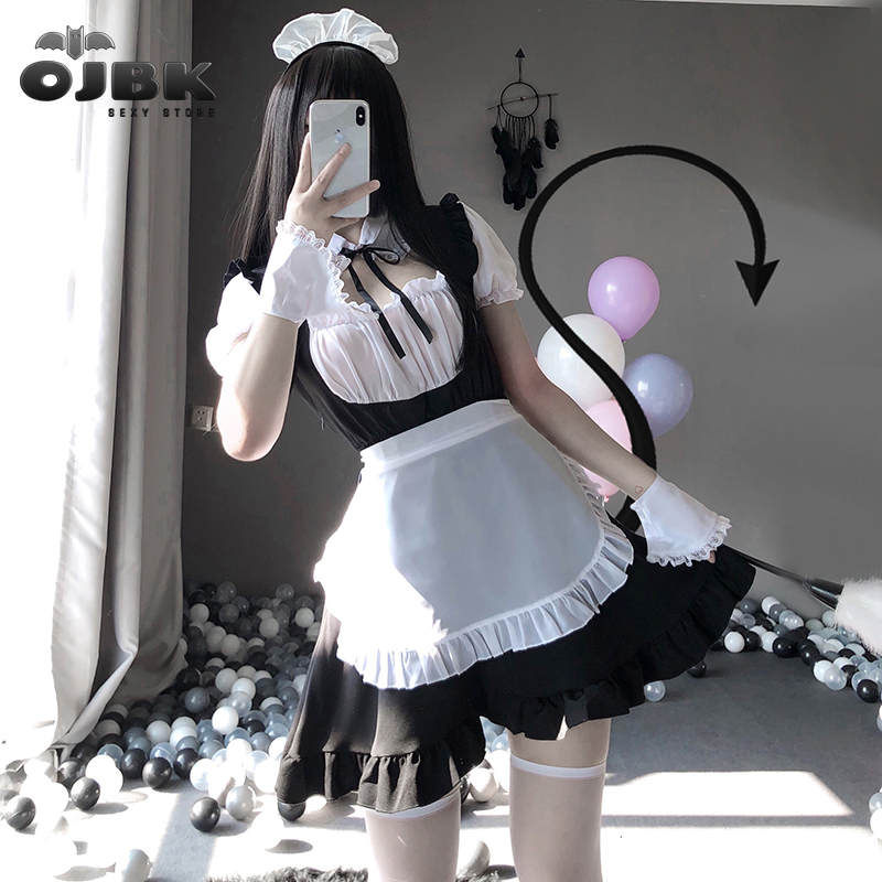 

Sexy Cute Lace Up Black and White Maid Dress Role Play Costume Transparent Chiffon Cosplay Anime Uniform Temptation Suit 0613, Red