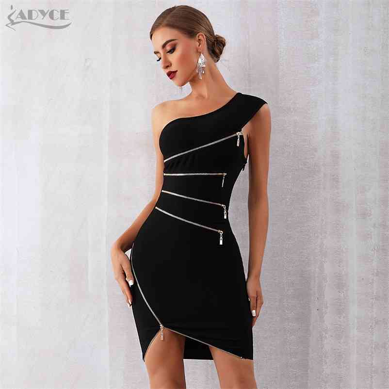 

ADYCE New Summer Women Bandage Dress Sexy One Shoulder Zipper Black Clubwear Dress Vestidos Celebrity Evening Party Dresses 210409, Black bandage dress