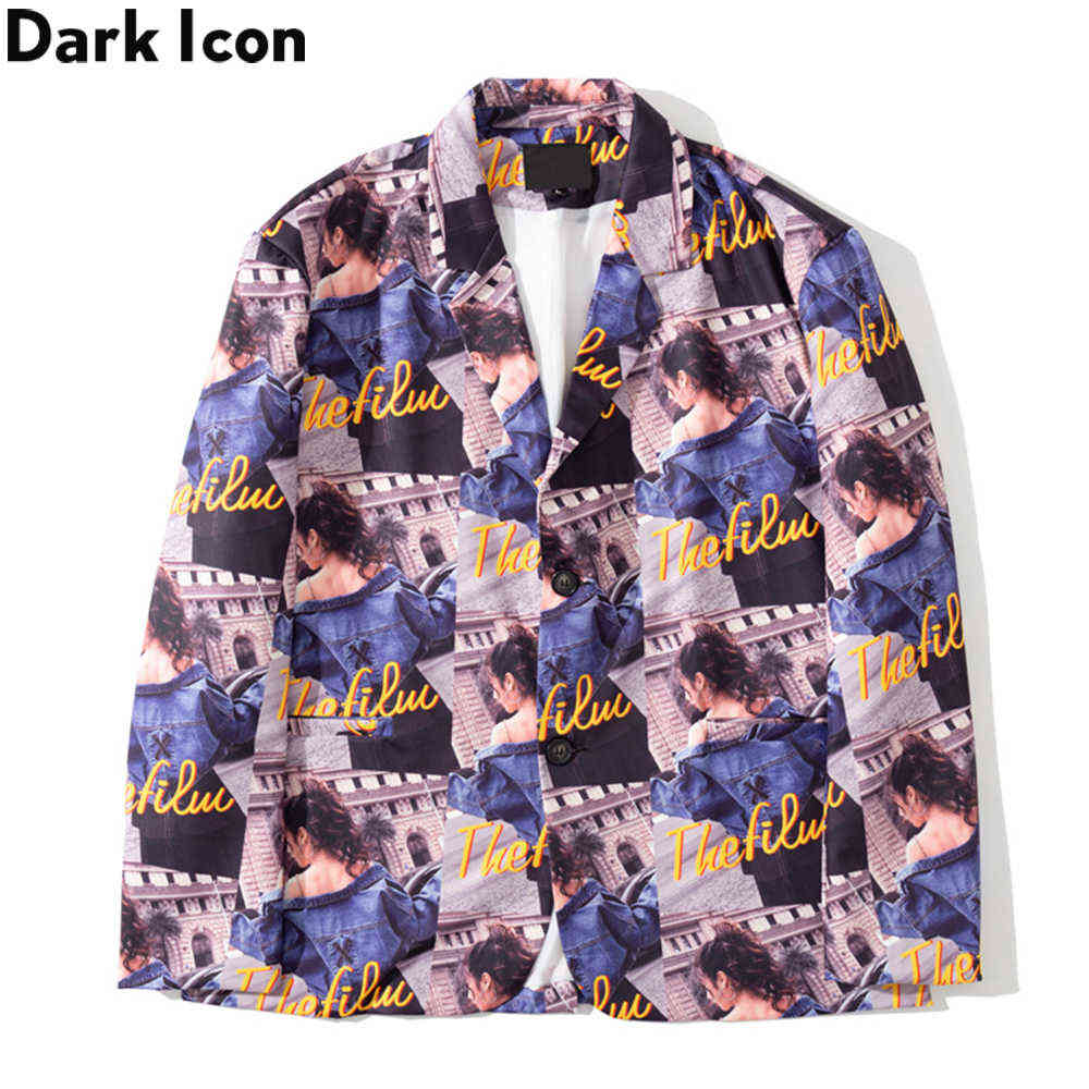 

Full Printed Autumn Suit Jacket Men Oversized Street Fashion Men's Jacket 210603, As photo