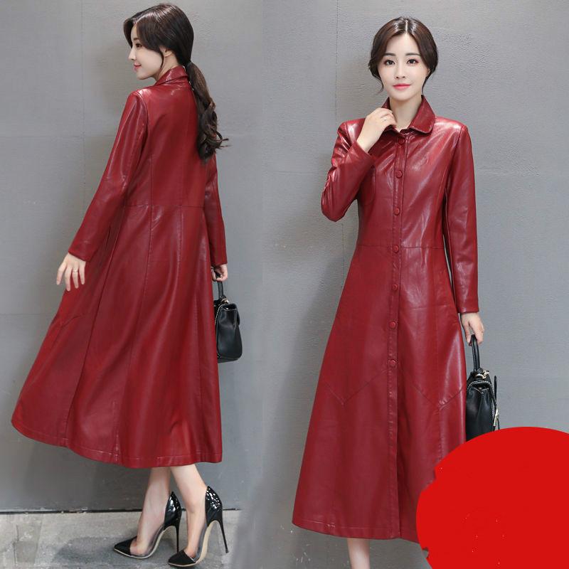 

Women's Leather & Faux 2021 Autumn Winter Women Korean Single Breasted Jacket Casual Slim Mid-long PU Cloak Trench Coat A200, Black