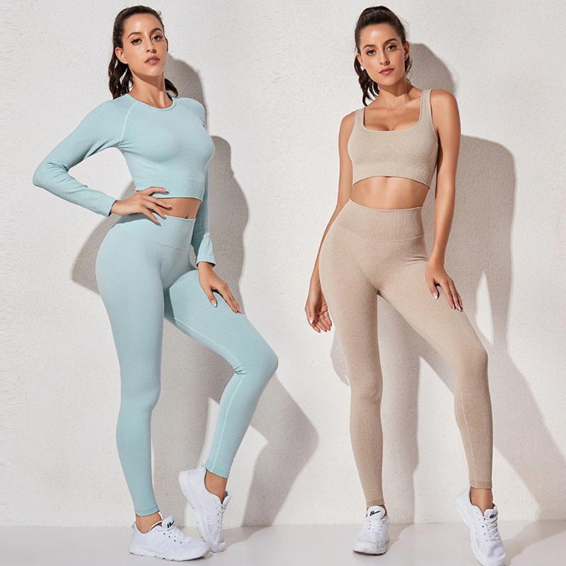 

Yoga Outfit Seamless Workout Sportswear Gym Clothing Fitness Sets Women Set Athletic Sports Suit Crop Top Bra High Waist Leggings Suits, Blue