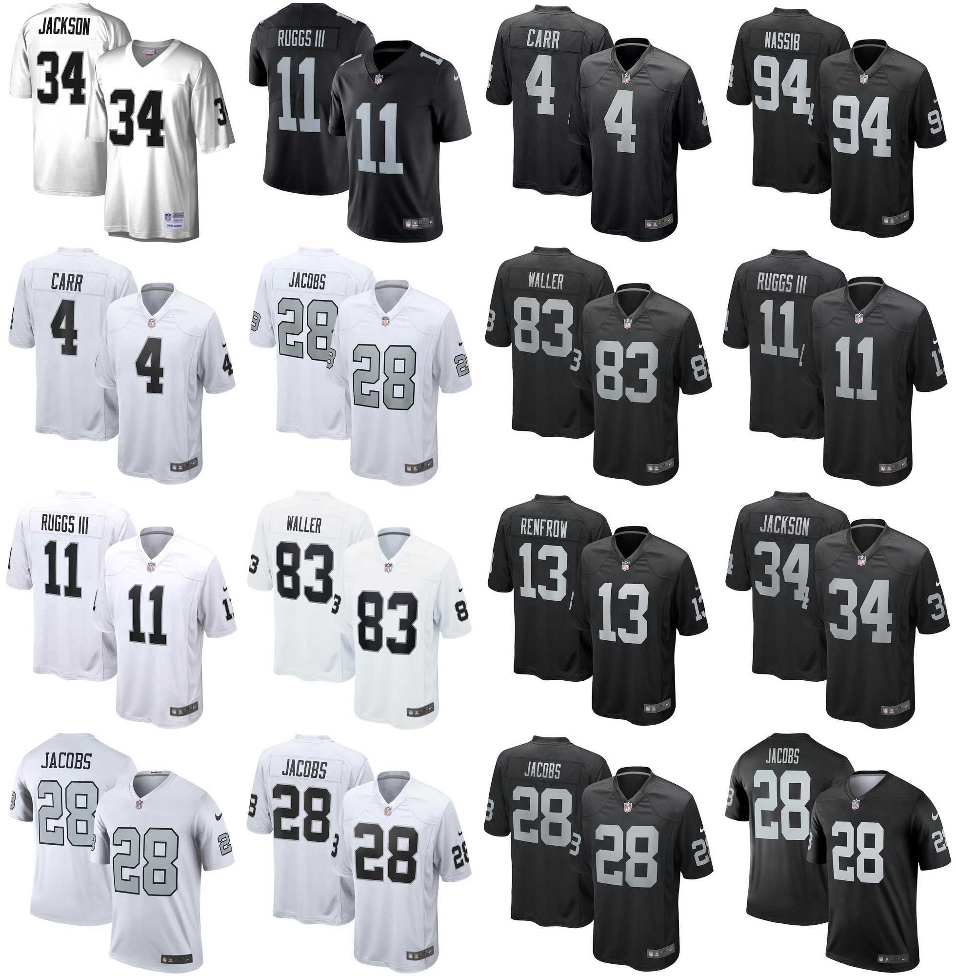 

2021 American Football Jerseys Las Vegas Raiders Jersey Josh 28 Jacobs Henry 11 Ruggs III Bo 34 Jackson Carl 94 Nassib Darren 83 Waller Stitched Size S-XXXL, As photo