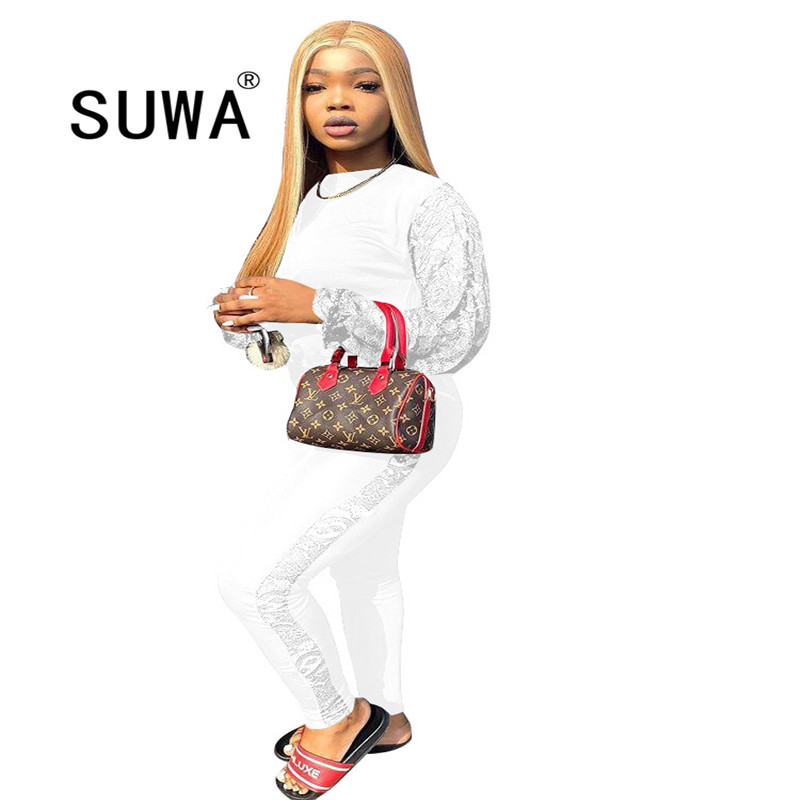 

Tracksuit For Women Two Piece Set Sweatpants + Top Long Sleeve Sweatshirt Sport Pants High Street Sexy Fashion Lounge Wear 210525, Black