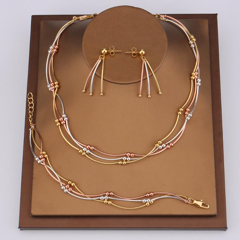 

Earrings & Necklace Jewelry Sets For Women Tassel Bead Design Color Gold Plated Bracelet Wedding Dinner Fashionable Party Gifts, Silver