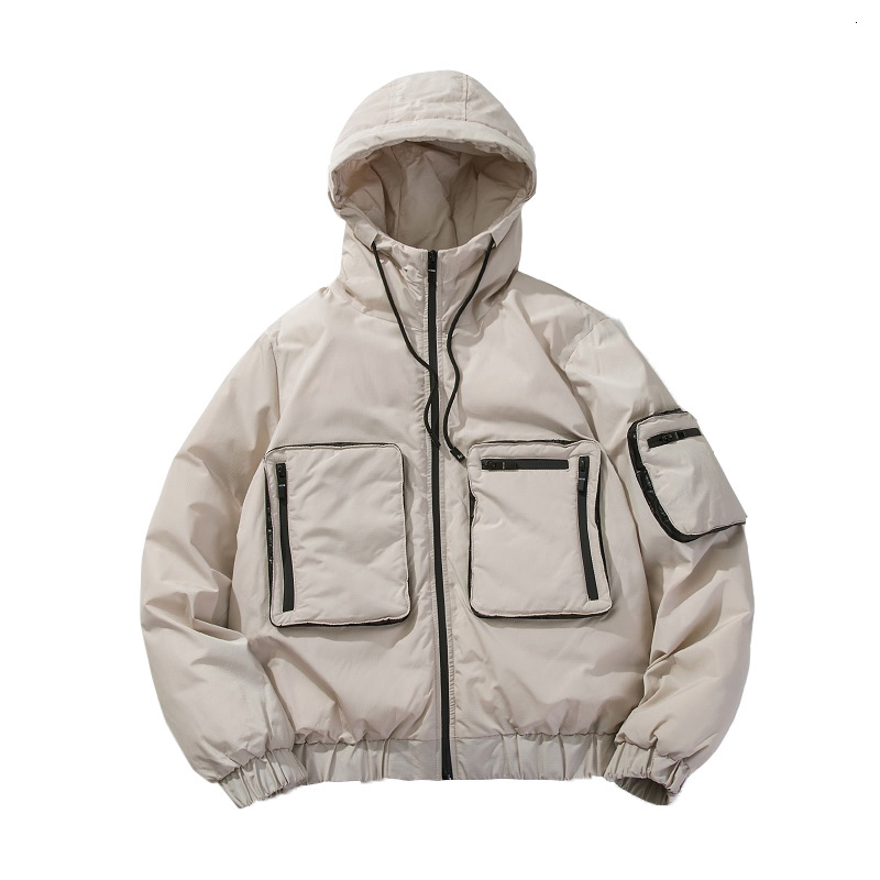 

downs High Quality Winter Jacket Men Hooded Thicken Warm Parka Coat Casual Zipper Pockets Mens Overcoat Slim Cotton padded, Black