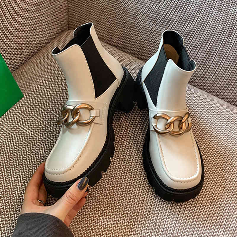 

boots european-style leather boots genuine in square heels punk platform shoes nice female ankles k68q, Black