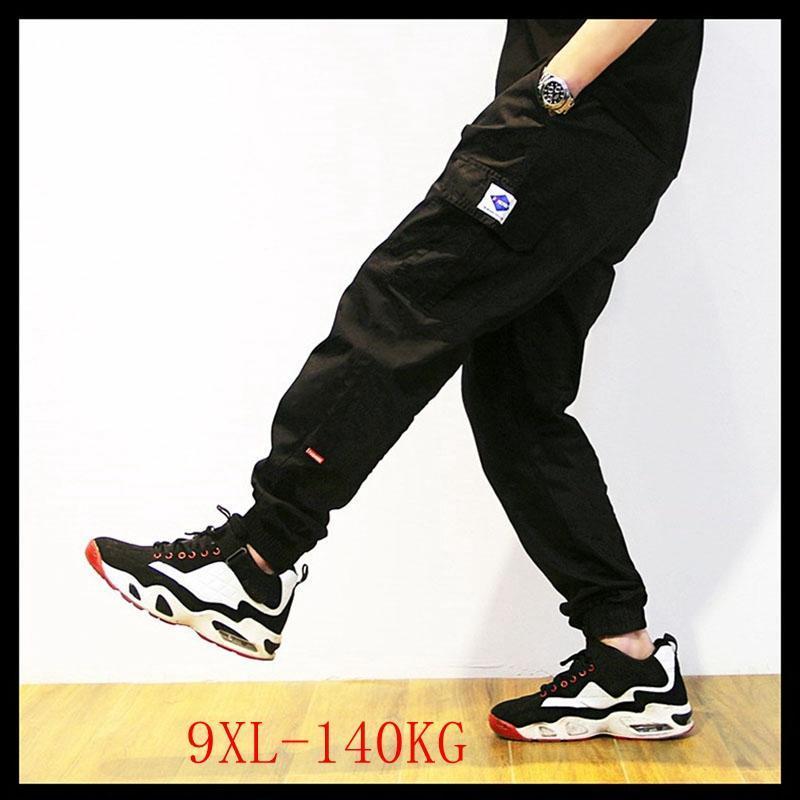 

Autumn Plus Size Overalls 9XL-3XL Hip 146CM Multi-pocket Men's Belt All-match Cotton Harlan Loose Sports Casual Pants, Black