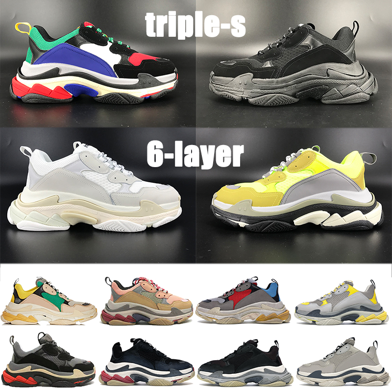 

top casual shoes triple s 6-layer combination sole platform sier red multi-color triple black white neon yellow grey men womens sneakers, 6-36-45 black burgundy