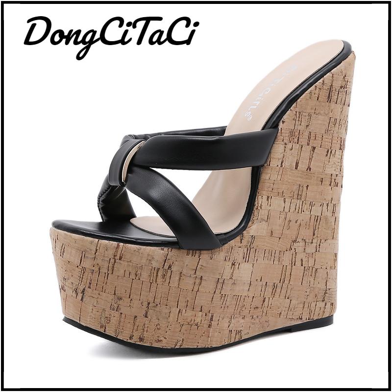 

Dress Shoes DongCiTaCi Women's Sandals Summer Fashion Platform Ladies Leather Peep Toe Hollow Out Women Wedge Sandalias, Black