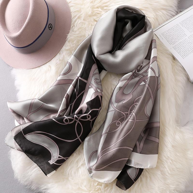 

Style Autumn And Winter Women Fashion Stripe Print Large Scarf Lady Beach Silk Shawl Headcloth Scarves, Blue;gray