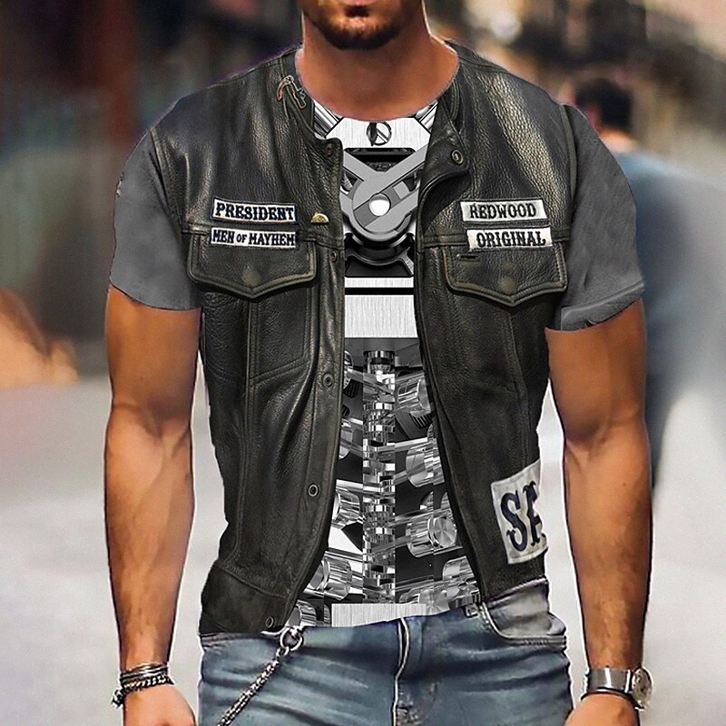 T-shirt Hommes 3D Imprimer Machine graphique Cou de l'équipage Daily Sports Print Housses à manches courtes Casual Classic Designer Grand et gran