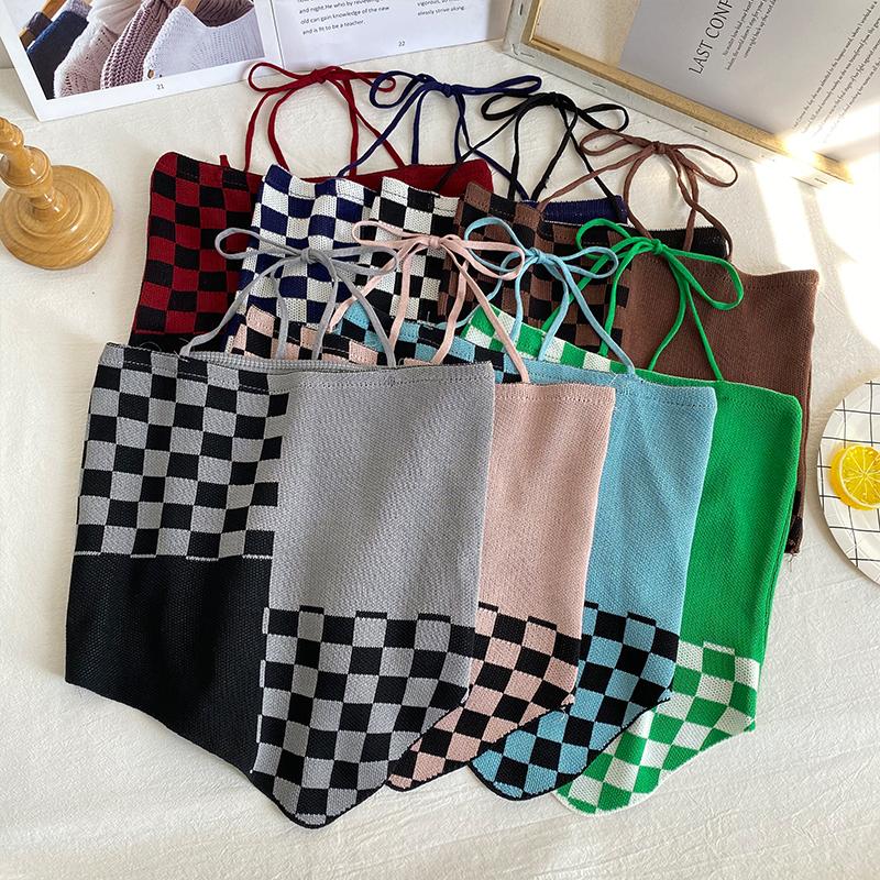 

Women's Tanks & Camis Sexy Slim Plaid Knitted Camisole Summer Fashion Halter Tube Top, White