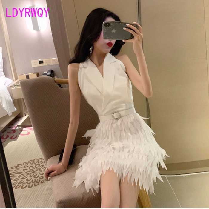 

Summer sexy ladies French retro heavy industry suit collar sleeveless temperament dres 210603, Black