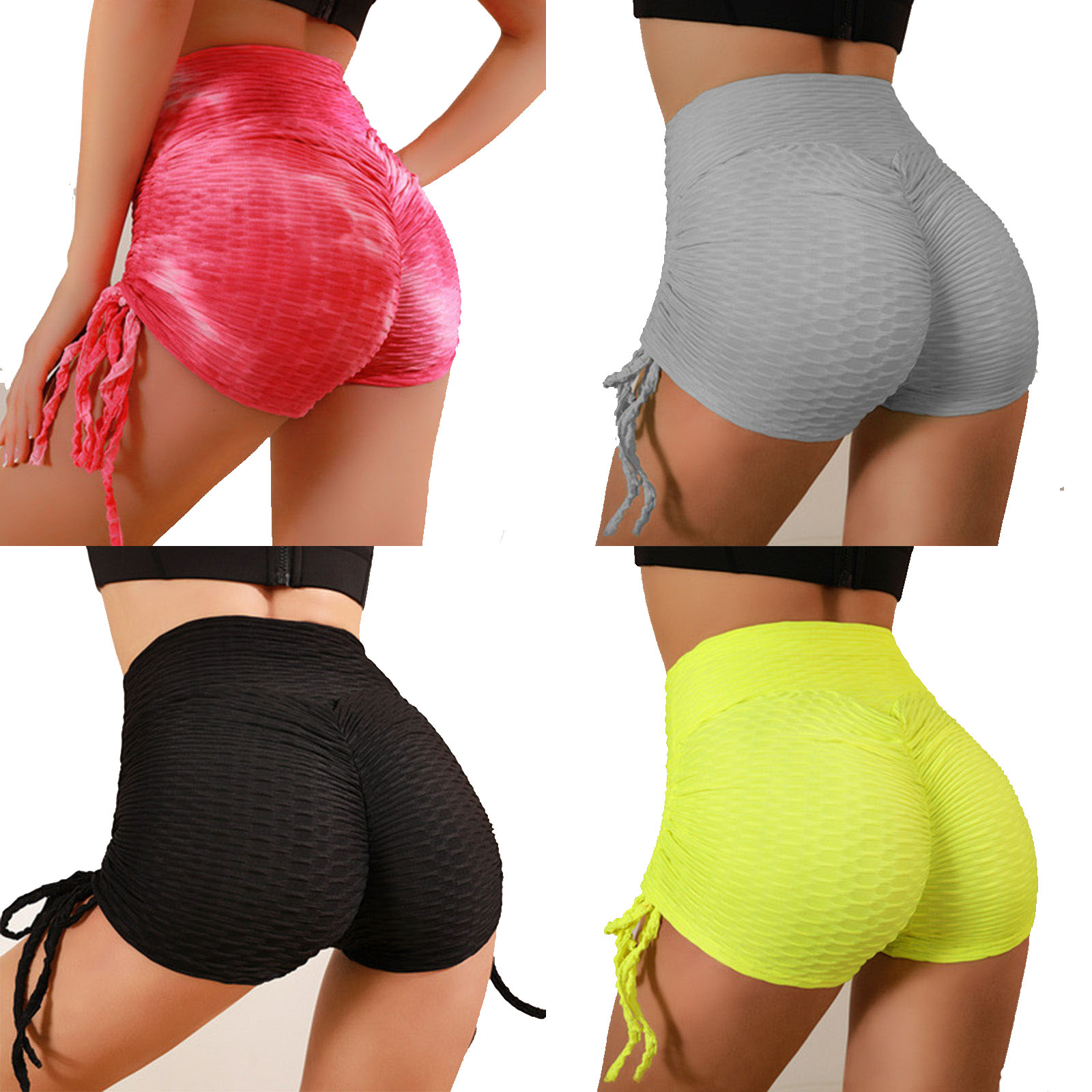 

Women Yoga Shorts Jacquard Bubble Sweatpants Fitness Breathable Hip Lift Sexy Mid Pants With Pocket LGB, Mixed or choose colors