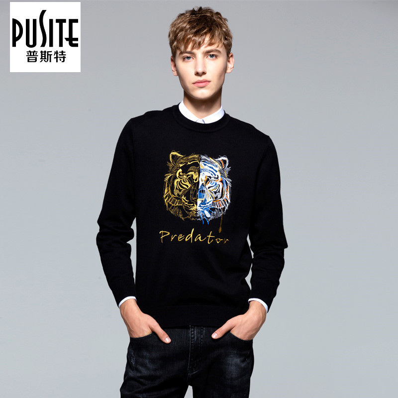 

sweater knit pusite autumn and winter round neck men's slim fitting pullover chao brand long sleeve 88, White;black