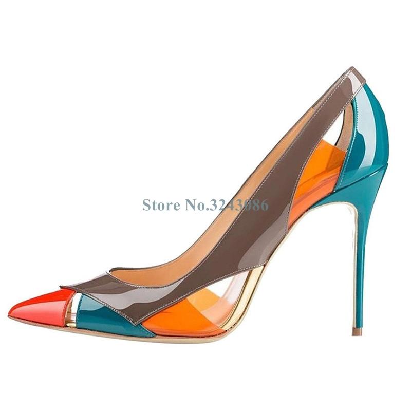 

Fashion Contrast Color Shallow Stiletto Heels Shoes Pointed Toe Patent Leather Suede Patchwork Colorful Thin High Heel Pumps Dress, Black