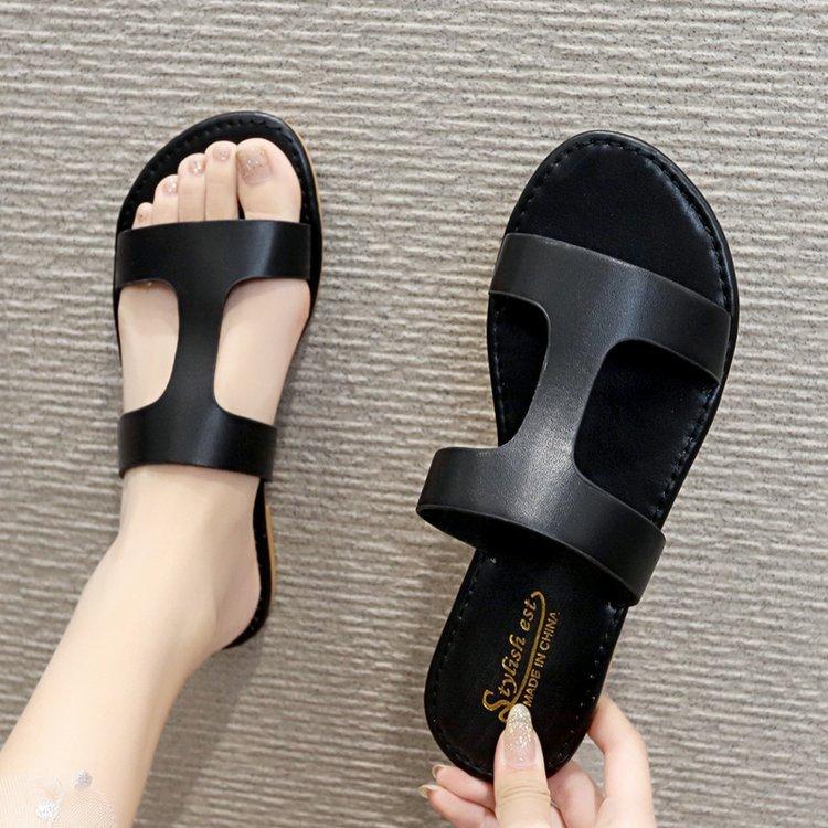 

Slippers Flat Sandals Women Gladiator Ladies Beach Shoes Outdoor Slides Summer Woman Female Sandalia Feminina, Black