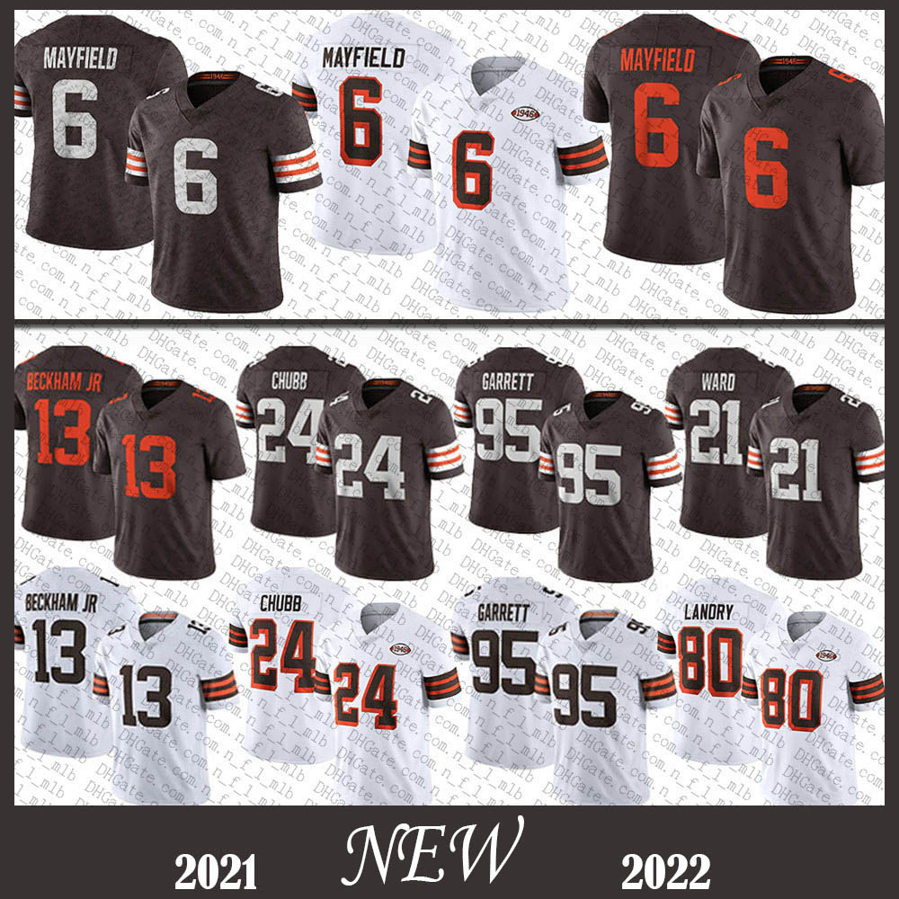 

95 Myles Garrett Football Jersey 6 Baker Mayfield 24 Nick Chubb 80 Jarvis Landry 21 Denzel Ward 13 Odell Beckham Jr Brown High quality stitched jerseys, Shown