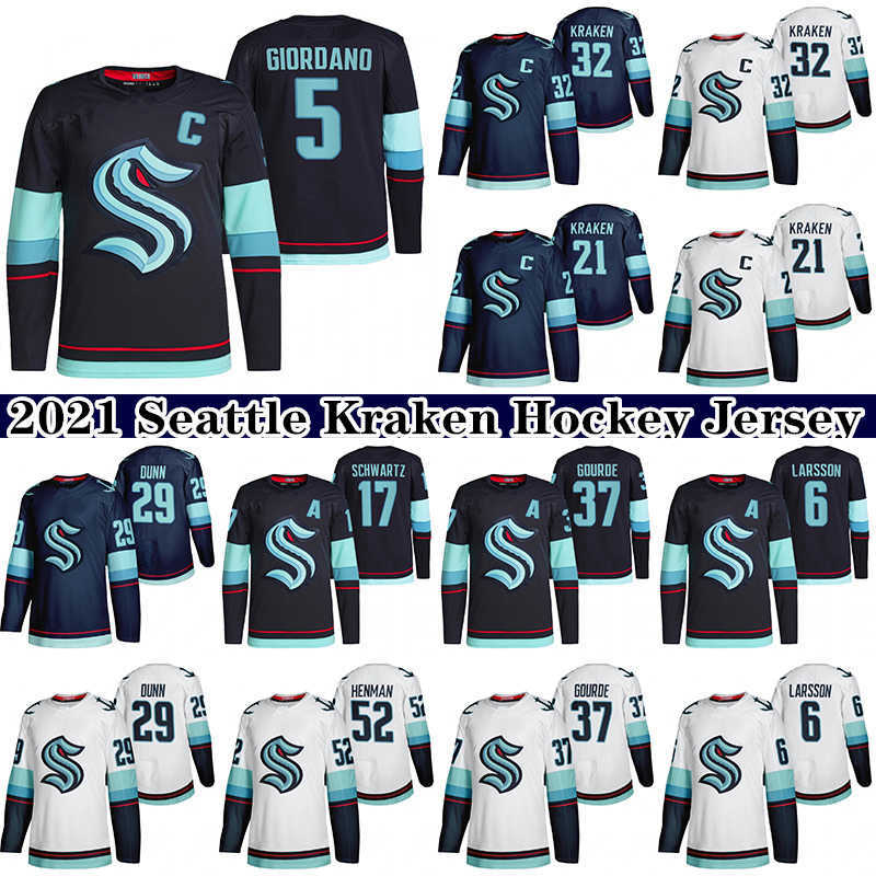 

New Seattle Kraken Jersey Hockey 7 Eberle 5 Mark Giordano 29 Vince Dunn 37 Yanni Gourde 17 Jaden Schwartz 72 Joonas Donskoi Appleton RetroNhljerseys, Navy blue 5 (c)