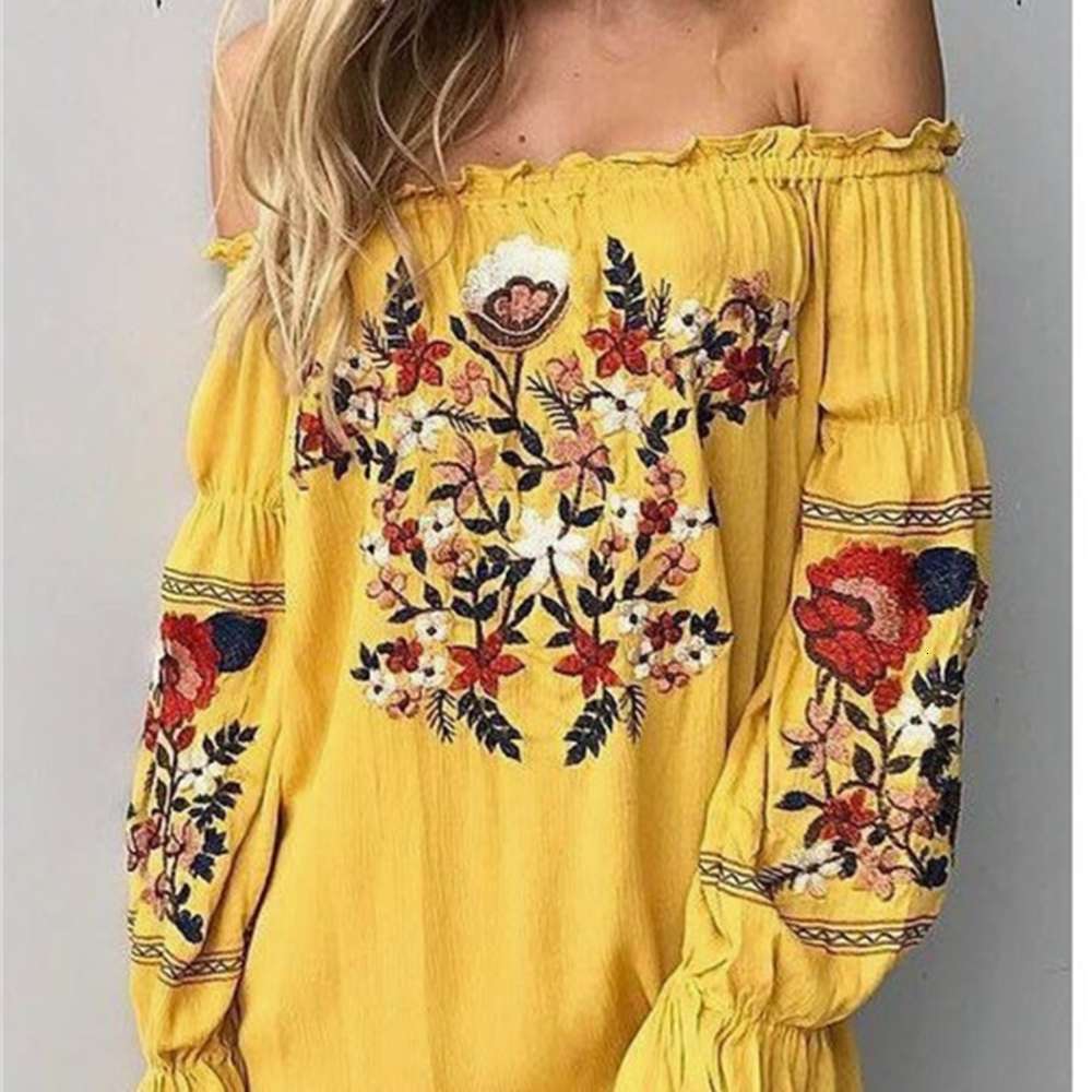 

Casual Dresses Women' one embroidered off shoulder Puff Sleeve Drs, Yellow