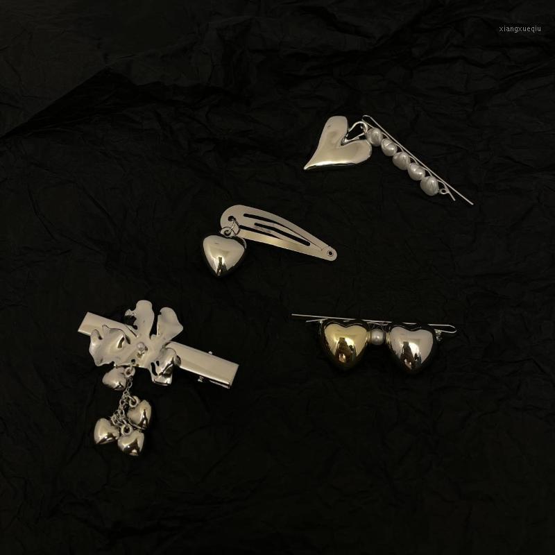 

Hair Clips & Barrettes Y2K Jewelry Metal Flower Tassel Love Pendant Clip For Women Girl Punk Vintage Hairpin Fashion Accessories Side, Golden;silver