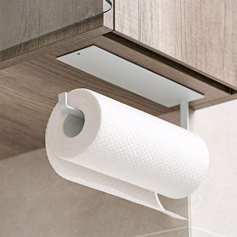 

Toilet Paper Holders Punch-Free Roll Holder Black Aluminum Cling Film Towel Rack Kitchen Accessories Tissue Hanger Wall Organizer Storage Sh