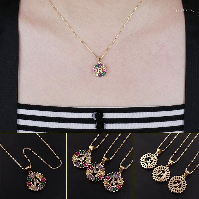 

Women Rainbow Cubic Zirconia Necklace Initials Letter Pendant Jewelry Gifts M8694 Chains