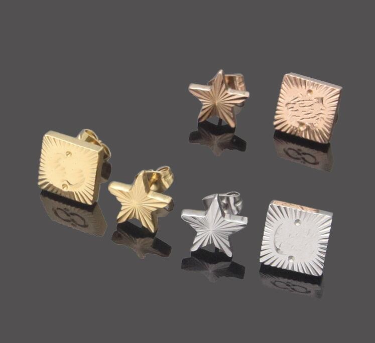

Never fade Top Quality Stainless Steel Hip Hop Stud Luxurious Letter Gold Silver Rose Colors Trendy Style star Earrings for Women men boy Party Wedding Hoop Wholesale