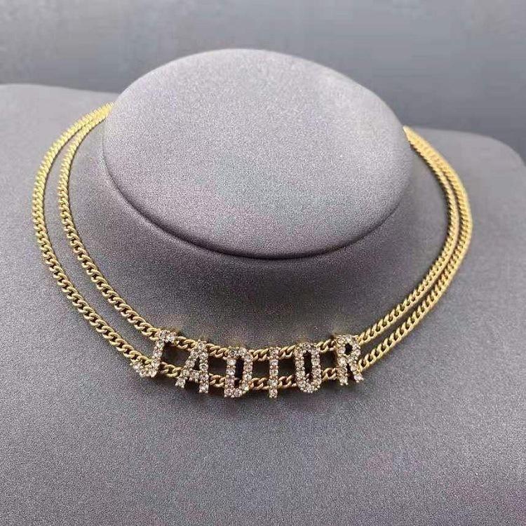 

D family double clavicle chain letter inlaid diamond necklace braceletj