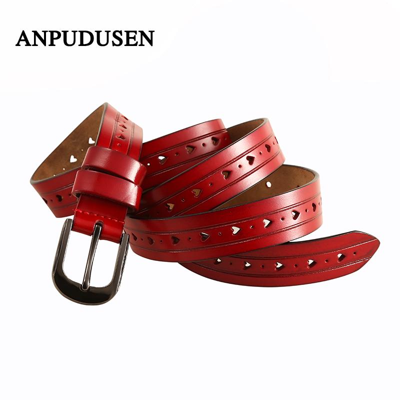 

Belts [ANPUDUSEN] White Genuine Leather Slender Women's Sliver Alloy Buckle Cute Pattern Fashion Jeans Waist For Girls Belt, Black