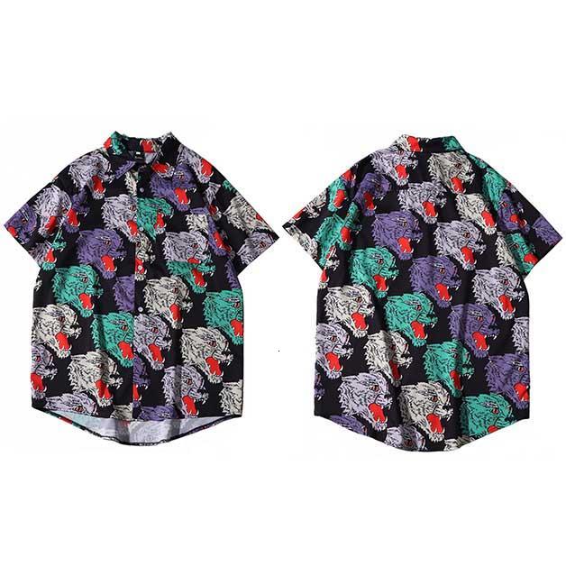 

Men's Tracksuits Hip Hop Shirt Leopard Head Print Men Hawaiian Streetwear Harajuku Beach Short Sleeve Summer Aloha Shirts Thin Cas, B1252065 black