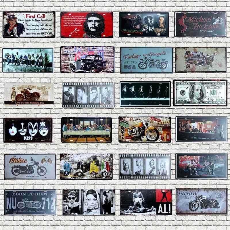 

Retro Car License Plate Metal Plaques Tin Bar Pub Garage Coffee Home Decor Wall Pin Up Iron Sign Art Painting 15x30 cma