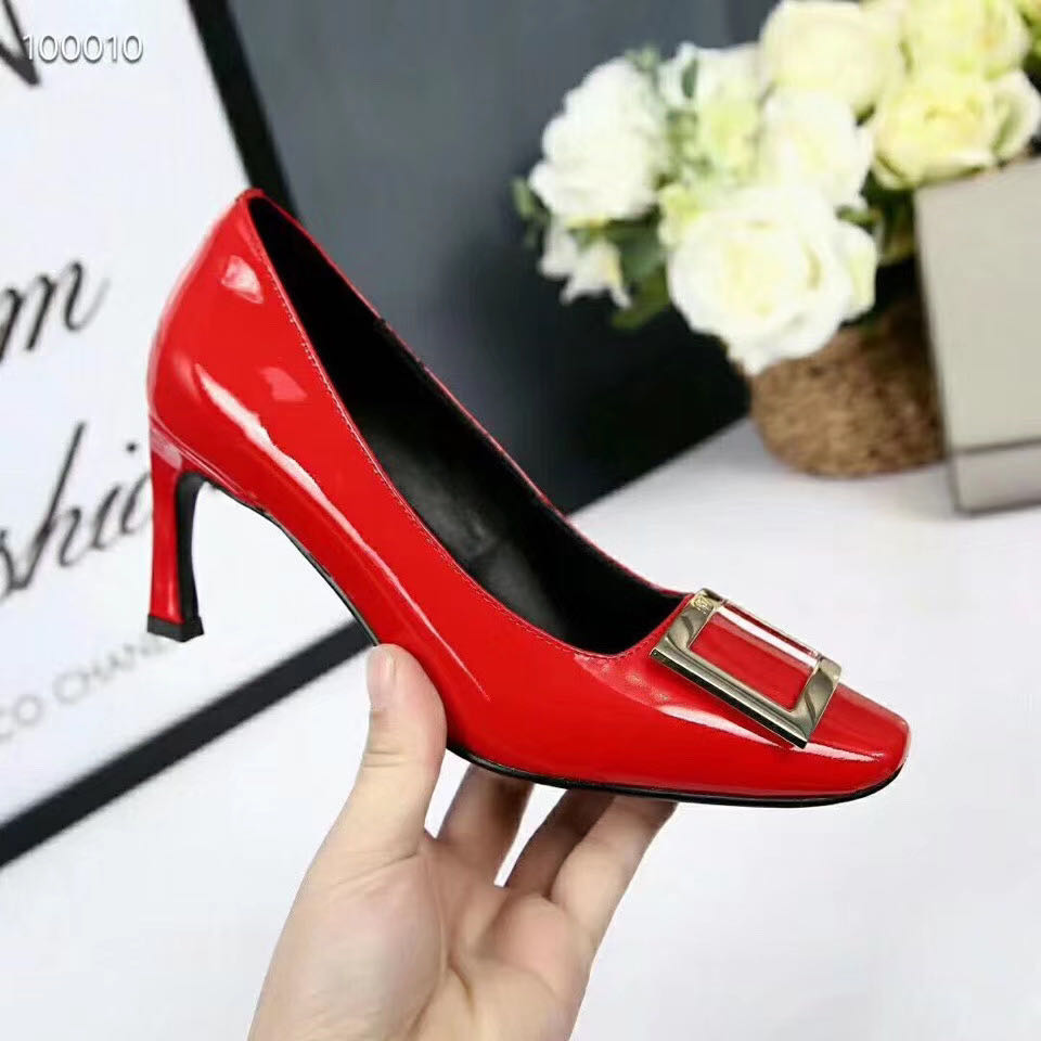 

fashonville~2021030802 34/40 grey red black burgundy beige 7cm gold square buckle heels patent leather fashion